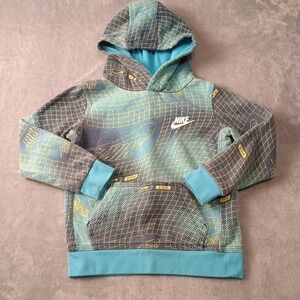 Nike Hoodie Boys 3T Blue Geometric Fleece Pullover Kangaroo Pocket Hooded